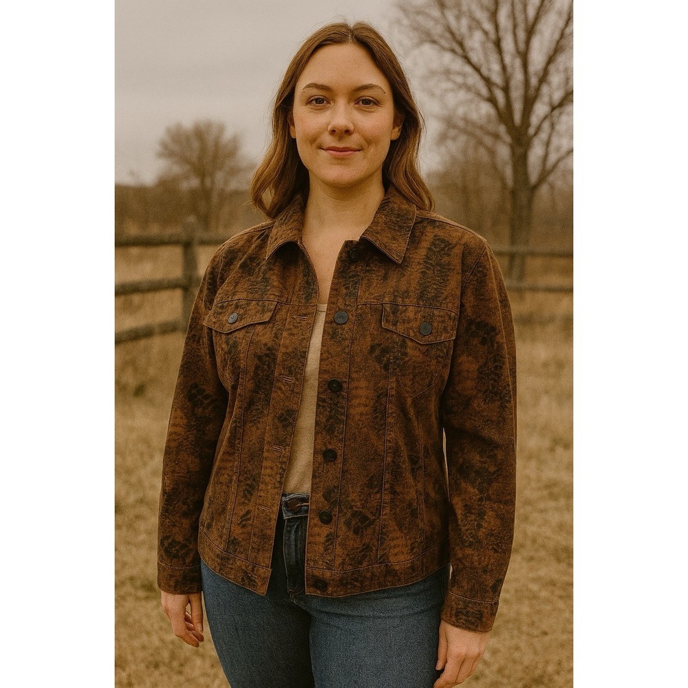 Christopher & Banks Jacket Chest Pockets Jungle Black Brown Casual Size Large